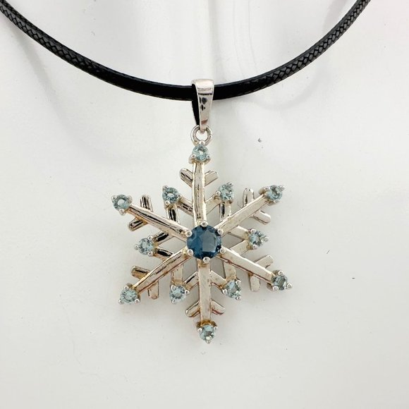London Blue Topaz Fun and Festive Snowflake Necklace - Picture 8 of 13